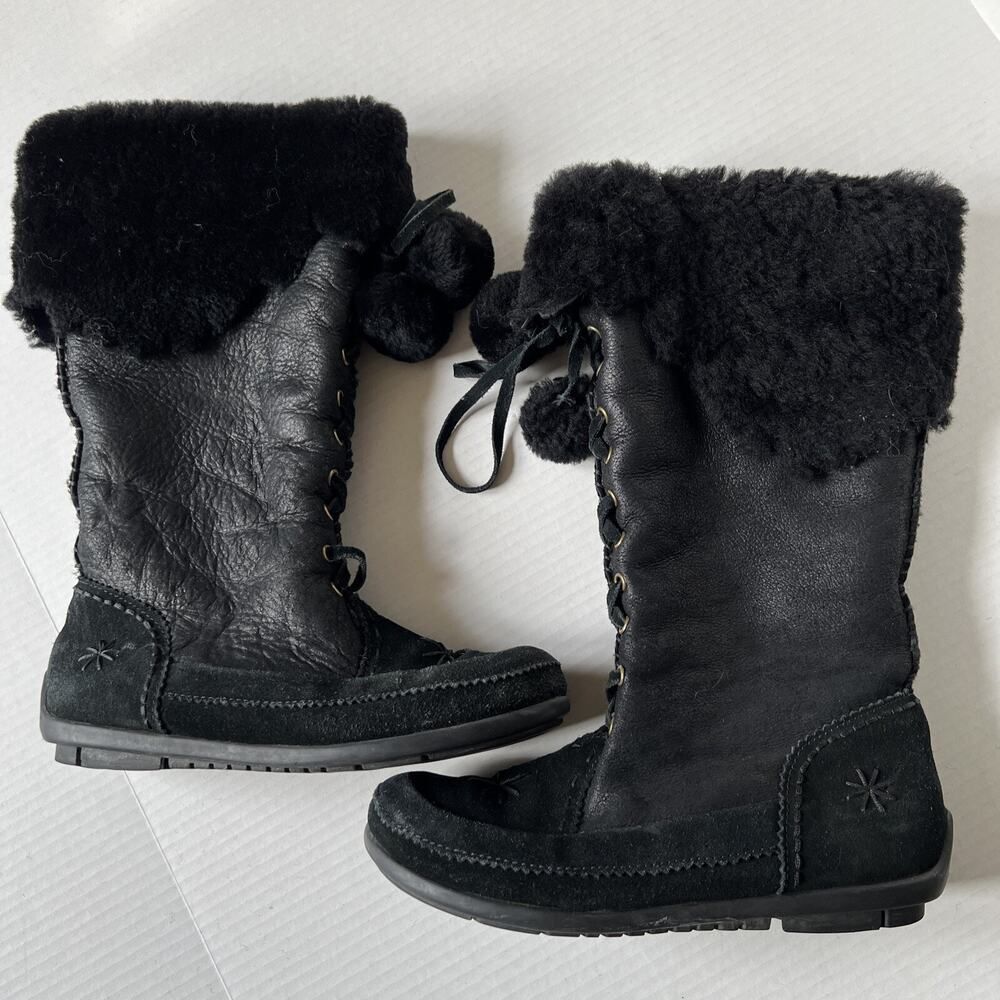 Teemix STACCATO Leather Sz 9 Suede Boots Tall Shearling Black VERY GOOD